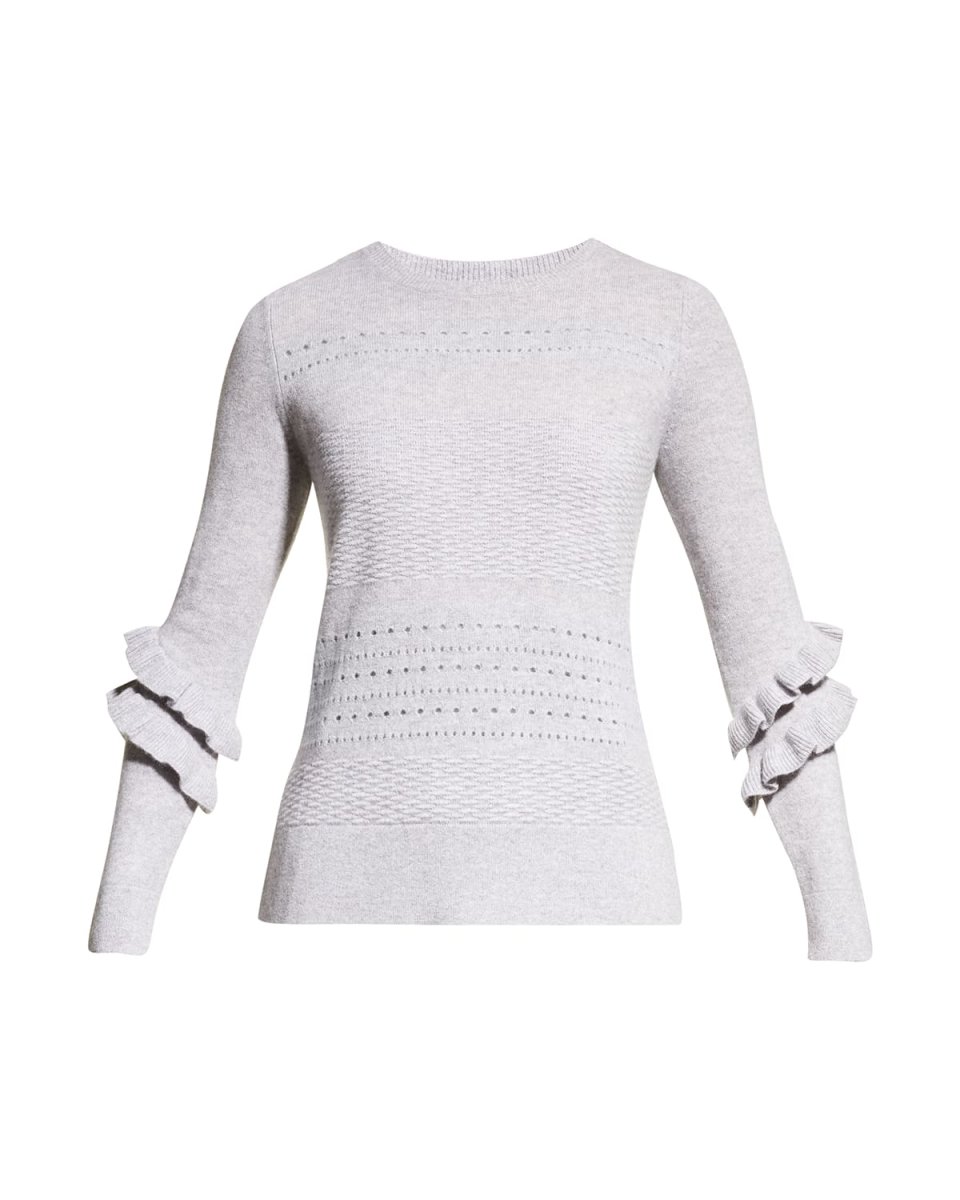 Pointelle Ruffle-Trim Cashmere Sweater